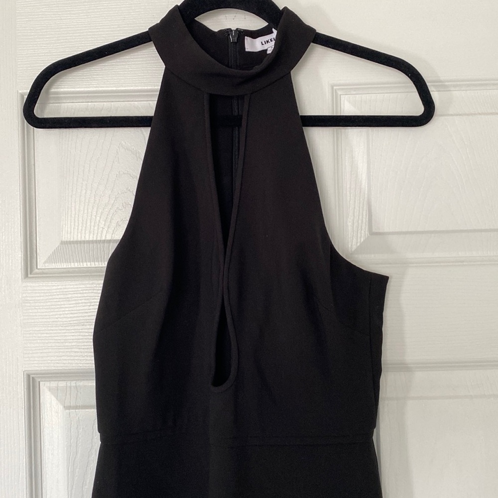 LIKELY Halter cut out midi dress with slit in black